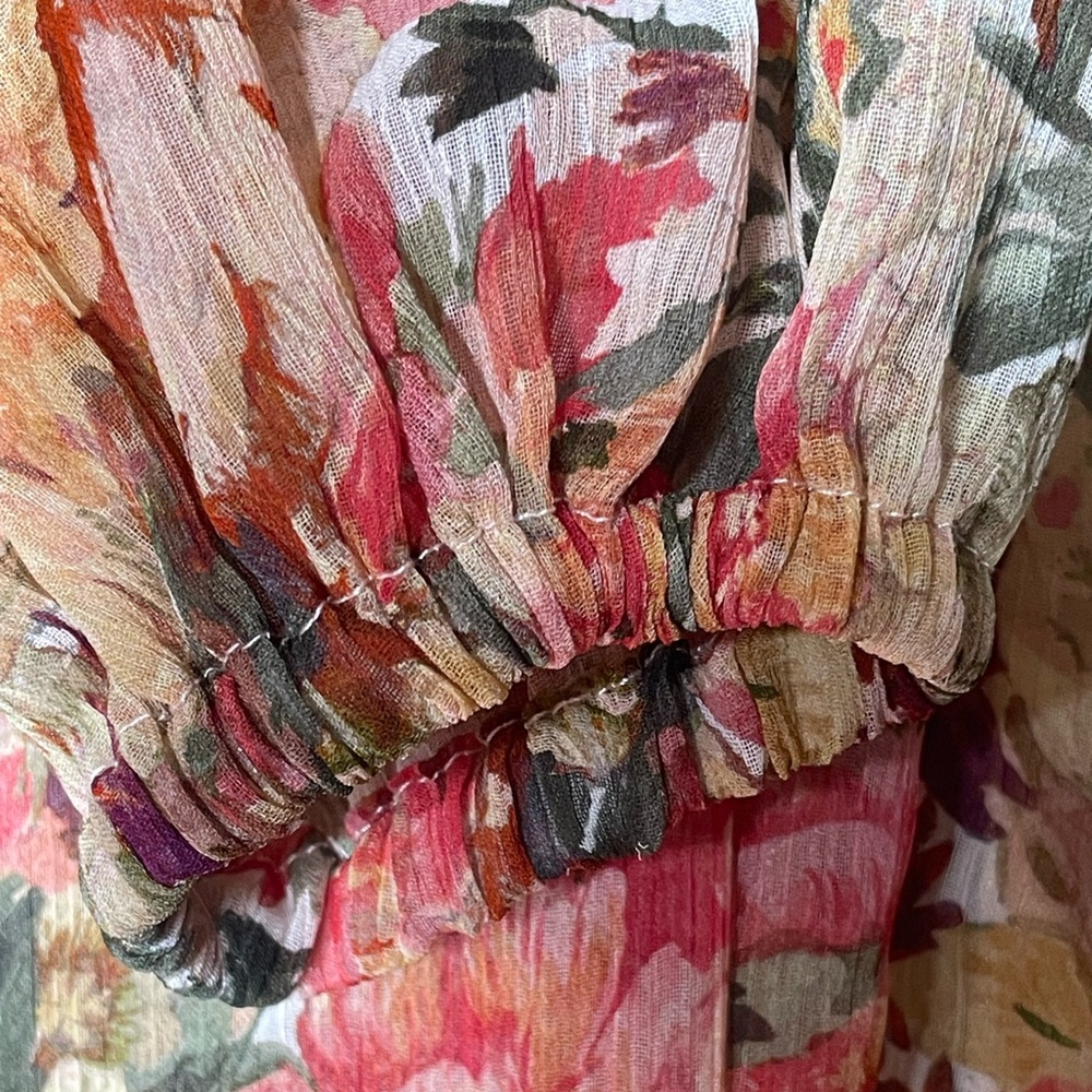 Mango Floral Maxi Dress Size 2 XS NWT Belted Long Sleeve Romantic Garden Party - Picture 8 of 10